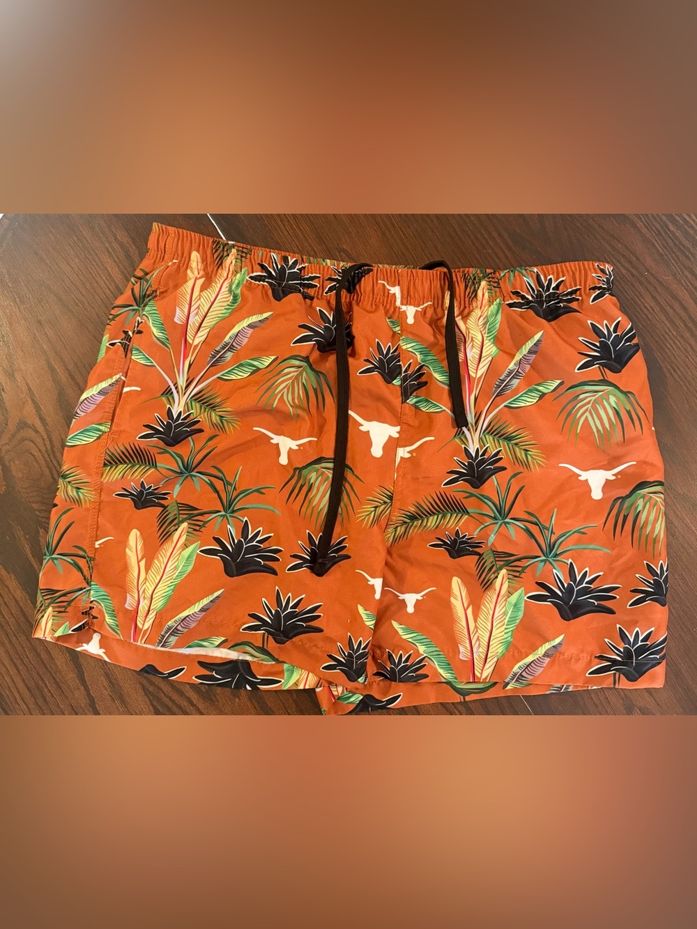 Men's Orange Tropical Texas Longhorns Swim Trunks with Drawstring
